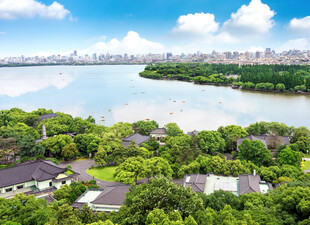 湖畔绿意盎然的美丽景致