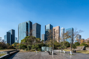 城市高楼与开阔道路景观