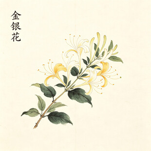手绘金银花枝