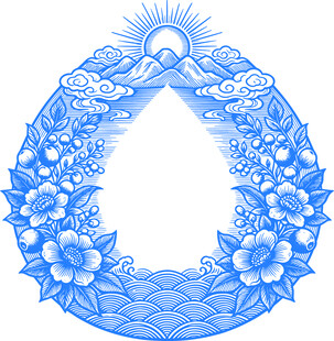 蓝色花卉环绕的精美图案