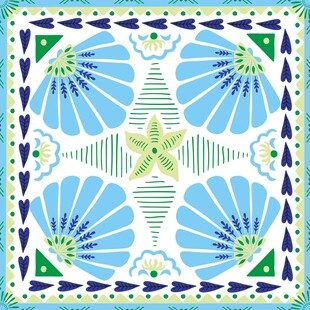 蓝绿花卉几何图案装饰画