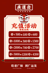 广运发粤菜充值活动展板