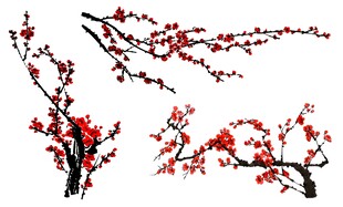 水墨红梅素材