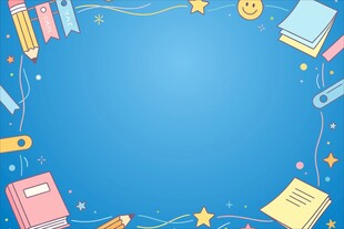 蓝色背景的多彩文具环绕图