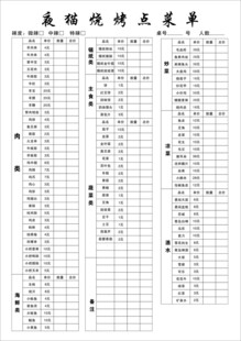 联单 烧烤 菜谱 
