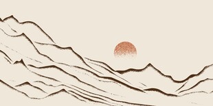 山水落日插画