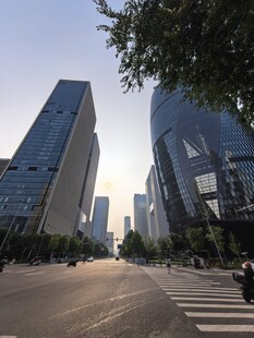城市街道旁的现代高楼景观