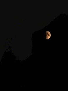月夜山影中的红月奇观