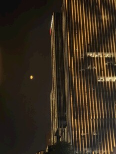 夜晚中的高耸建筑轮廓