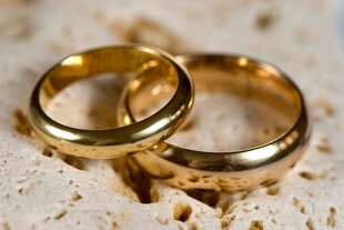 金色情侣婚戒特写