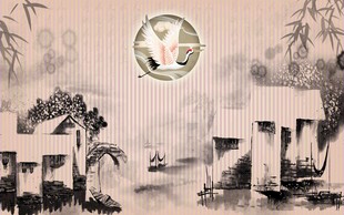 中式水墨风古建筑风景图