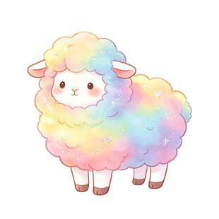 彩色梦幻绵羊插画