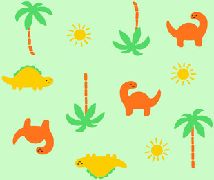 恐龙与植物的可爱图案