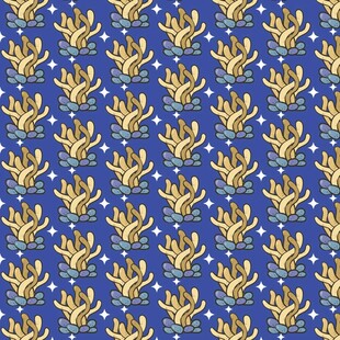 蓝色底金色水草图案