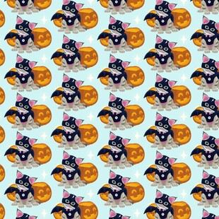 猫咪南瓜图案无缝背景图