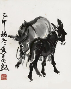 水墨双驴图