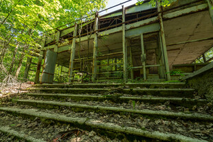 林间废弃建筑与石阶