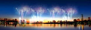 湖畔绚丽烟花夜景