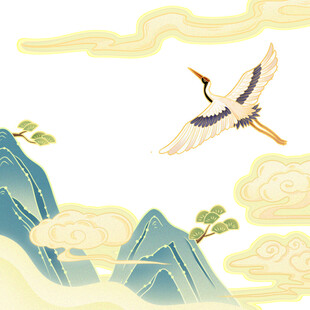 国潮风重阳节山水飞鹤祥云