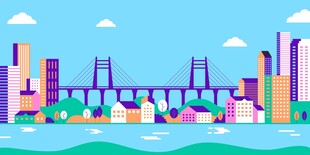 城市滨水插画
