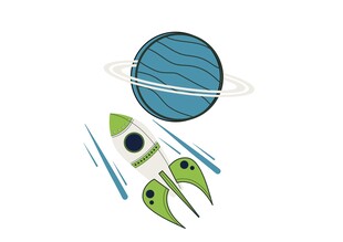 卡通风格火箭与星球图案
