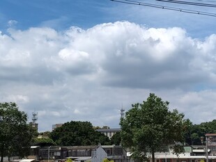 蓝天白云下的城镇风景