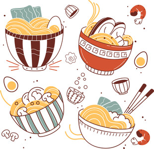 手绘风格美味面食插画