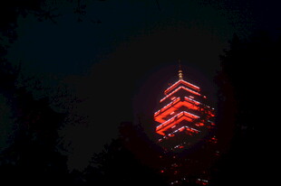 夜幕下的红色发光塔
