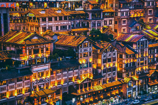 古街夜景灯火璀璨的繁华