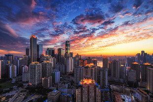 城市绚丽晚霞天际线美景