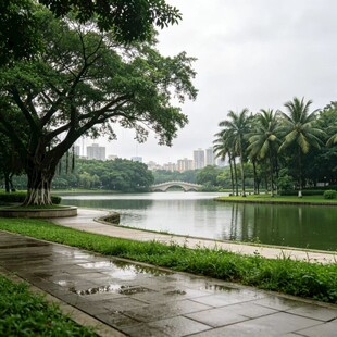雨后湖畔的清新景致