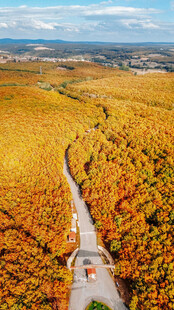 秋日山谷中的蜿蜒公路
