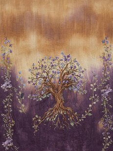 定位花话梦幻紫色花卉树木风景图