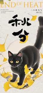 黑猫伴秋分落叶显诗意