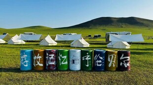 草原上的多彩帐篷与饮品
