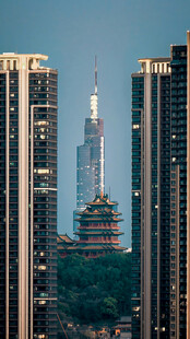 城市中传统建筑与摩天大楼相映