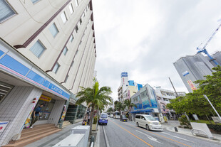 城市街道两旁的建筑景观