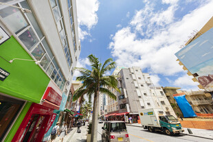 多彩街道旁的城市街景