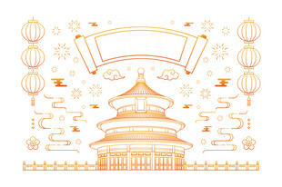 新年中式古建筑元素装饰图案