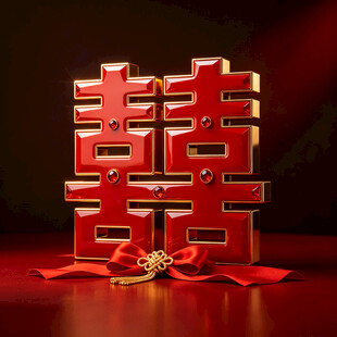 喜庆红双喜摆件