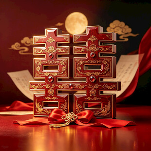 中式喜庆双喜摆件