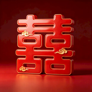 红色立体双喜字装饰图案