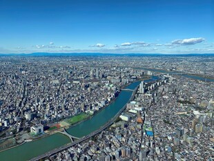 俯瞰繁华都市与蜿蜒河流