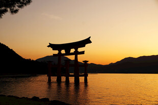 夕阳下的日本鸟居景观