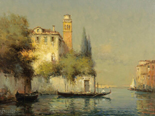 威尼斯河畔风景油画