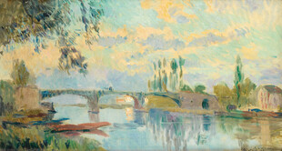 河畔风景油画