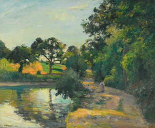 河畔风景油画