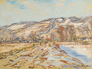 河畔山川风景油画
