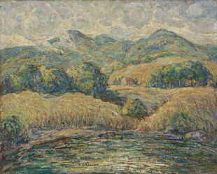 山间田野风景油画