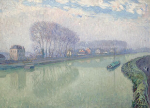河畔风景油画